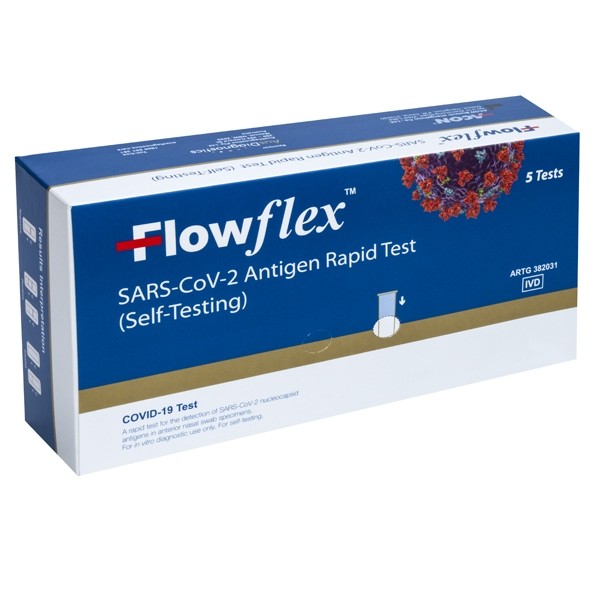 FLOWFLEX-  5 Test Kits / Box  Nasal Swab Covid Antigen Rapid Test Kit - For Home Self-test (1 Carton 120 Boxes 600 Tests )