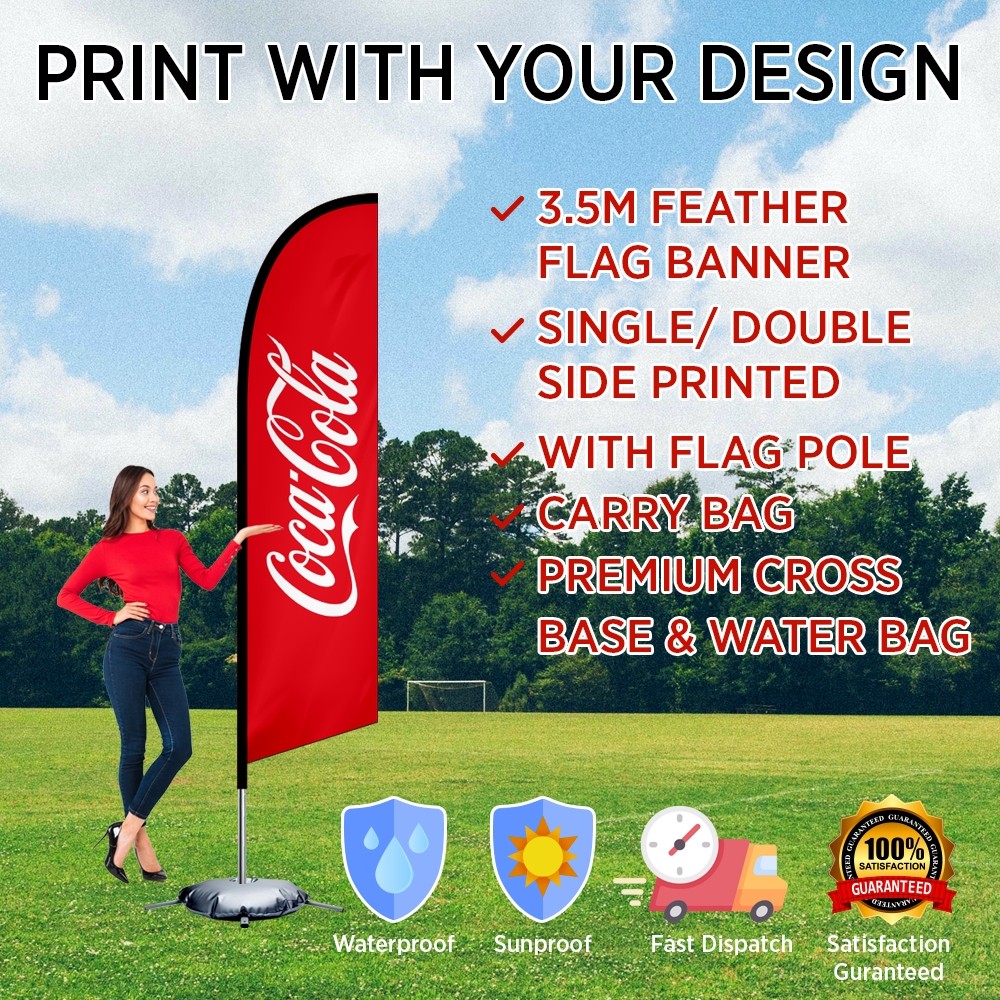 3.5m feather banner with Premium Cross Base & Water Bag