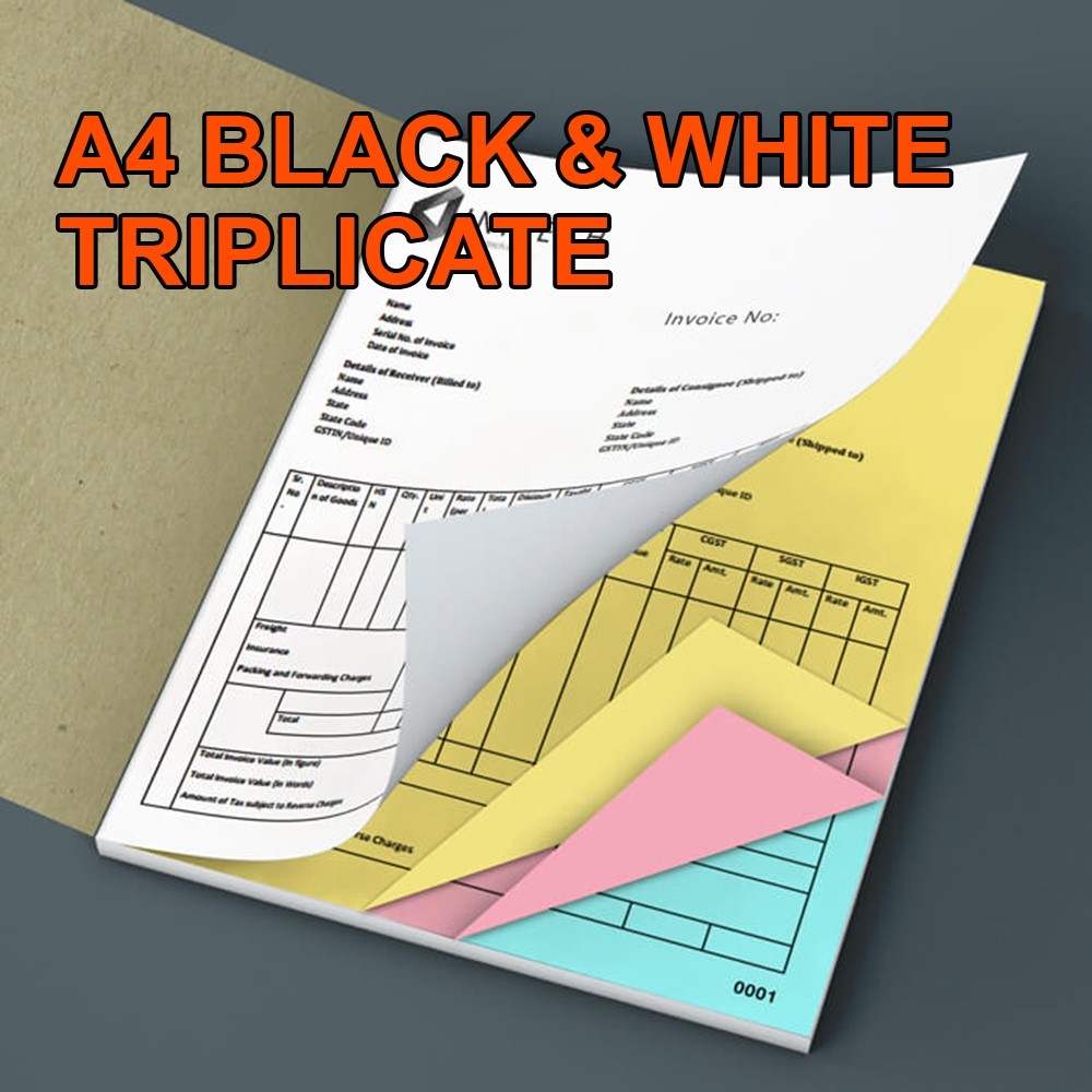 A4 NCR CARBONLESS BOOKS - BLACK & WHITE - TRIPLICATE