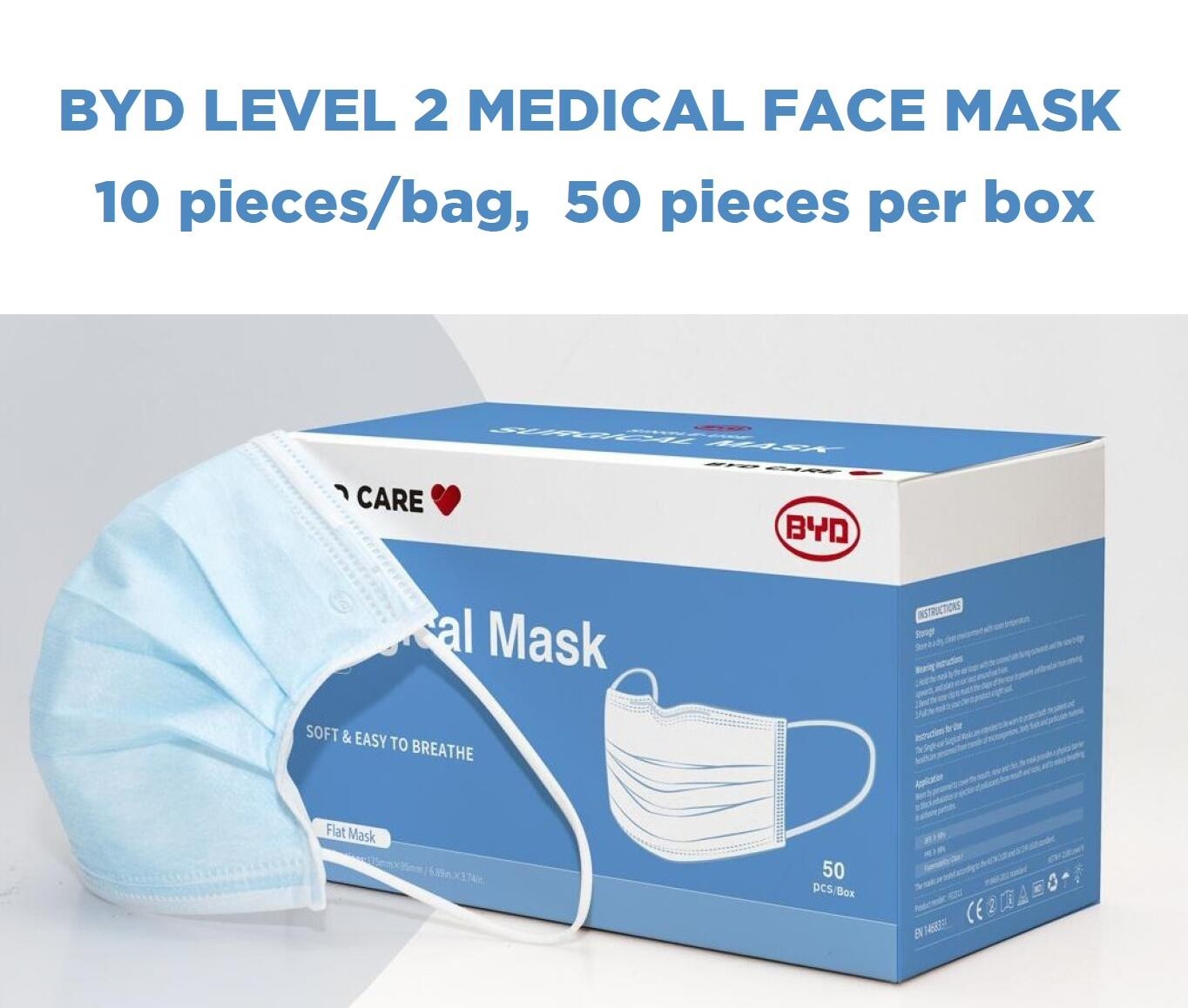 Disposable BYD LEVEL 2 Medical Face Mask,BFE>99%