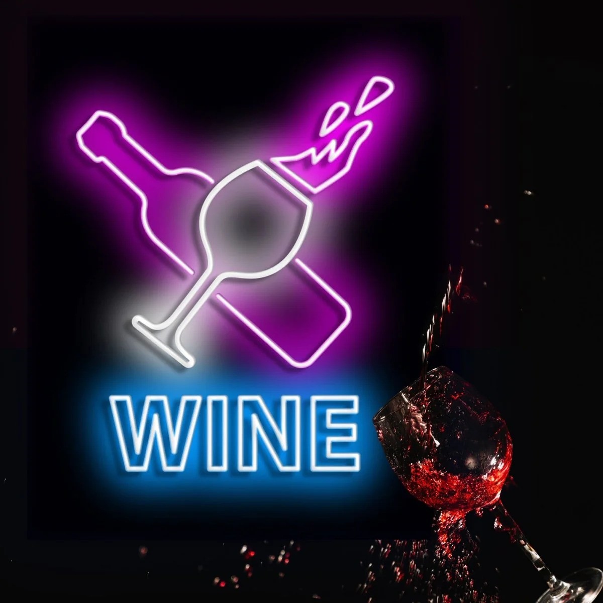 Wine Glass & Bottle Line Art Neon Light