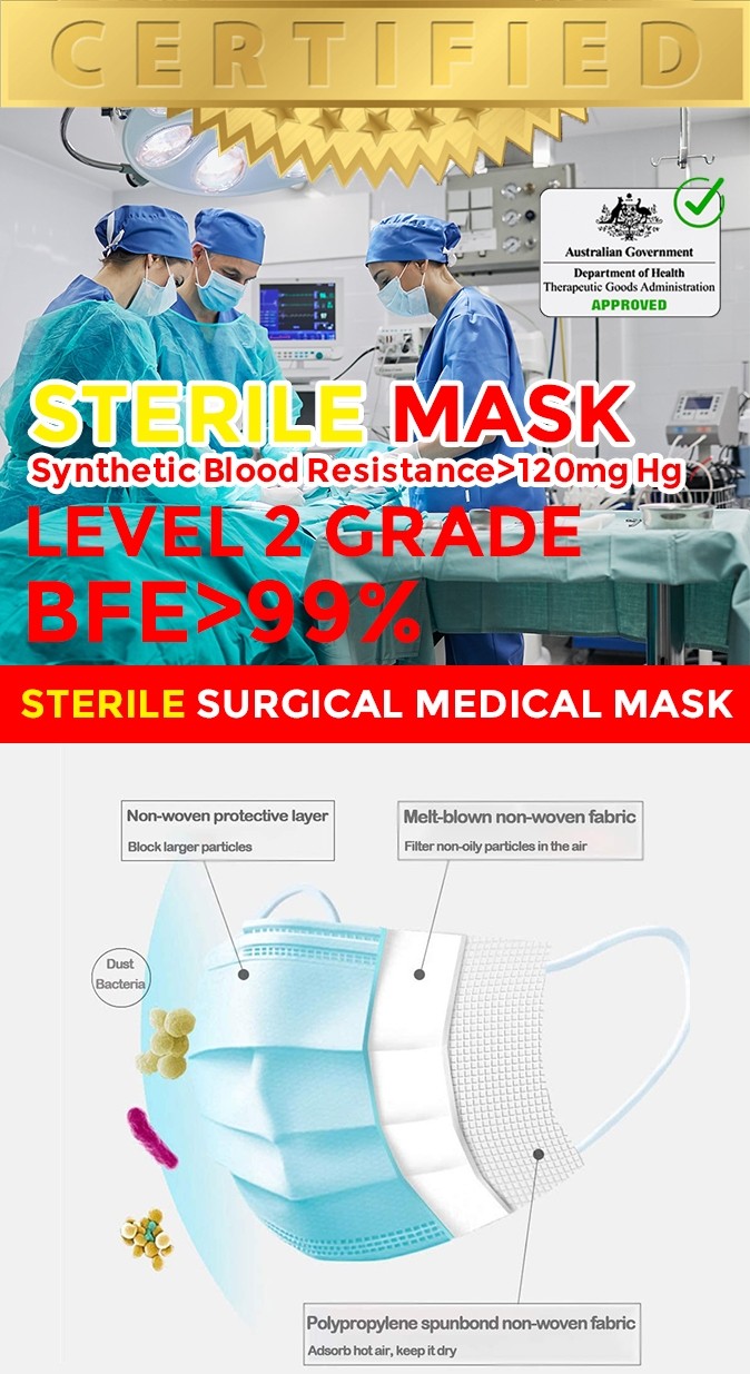 Level 2 Surgical Mask "STERILE" GRADE SURGICAL MASK (CE Certified) (ARTG LISTED)