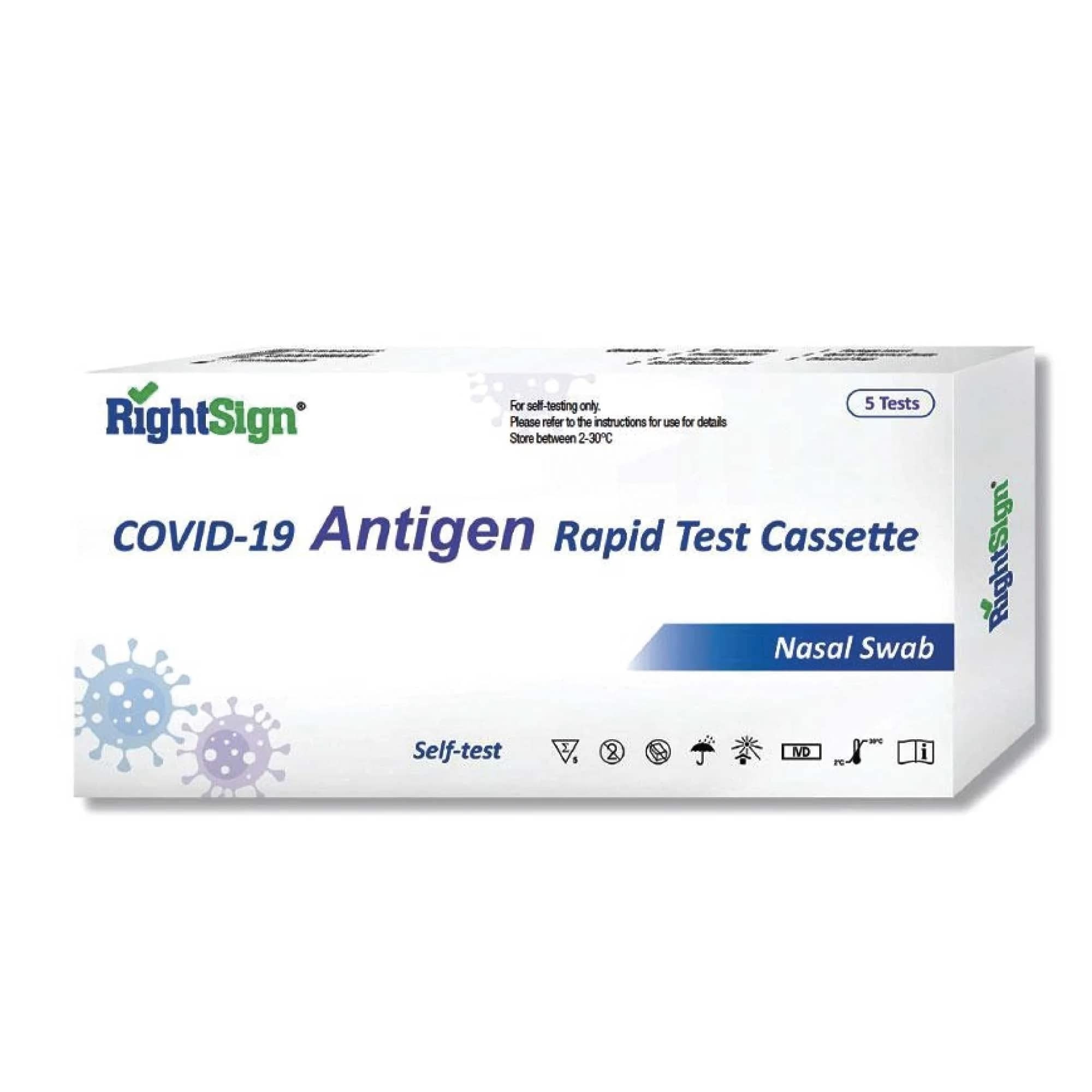 RIGHTSIGN Nasal Swab Covid Antigen Rapid Test Kit  - Home Self Testing - 5 Packs