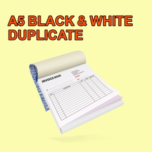 A5 NCR CARBONLESS BOOKS - BLACK & WHITE - DUPLICATE