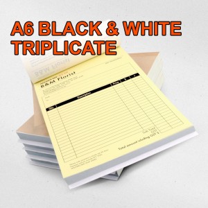 A6 NCR CARBONLESS BOOKS - BLACK & WHITE - TRIPLICATE