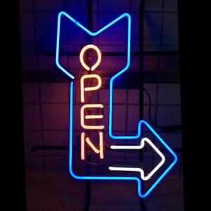 Open Light with Arrow Neon Sign